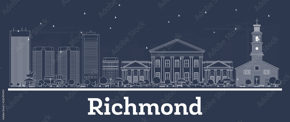 Outline Richmond Virginia City Skyline with White Buildings.