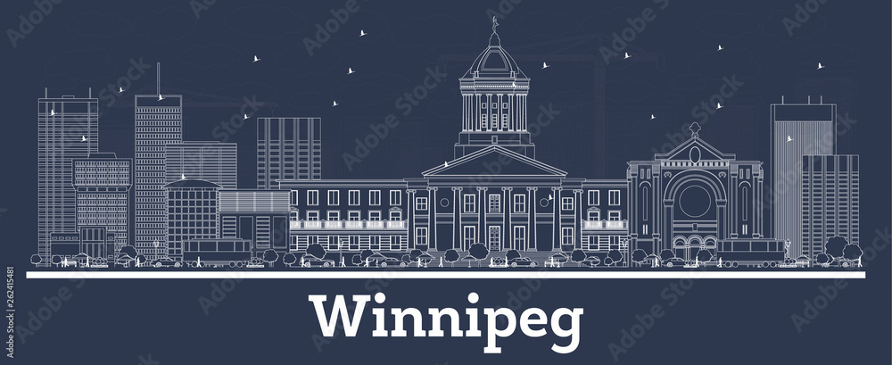 Outline Winnipeg Canada City Skyline with White Buildings.