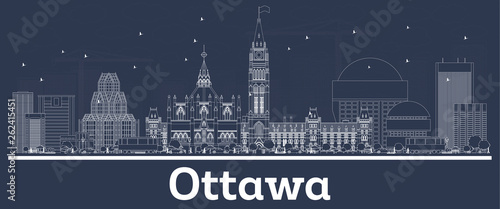 Outline Ottawa Canada City Skyline with White Buildings.