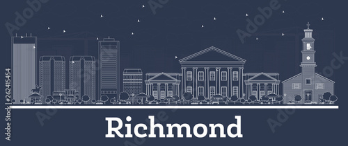 Outline Richmond Virginia City Skyline with White Buildings.