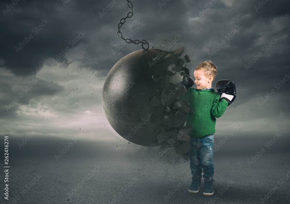 Αυτοκόλλητο Power and determination of a child against a wrecking ball