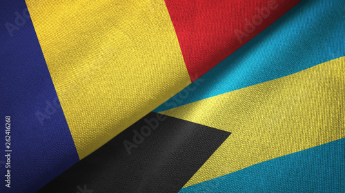 Romania and Bahamas two flags textile cloth, fabric texture