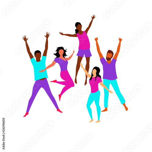 happy people. people in jump. a group of people rejoices