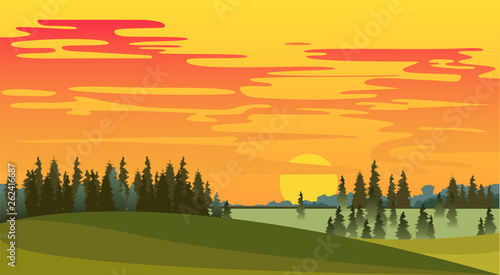 landscape of the middle band at sunset. vector landscape of nature