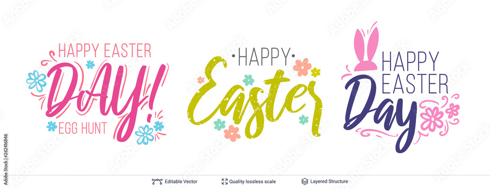 Set of Happy Easter holiday text compositions. Set of Happy Easter holiday text compositions.