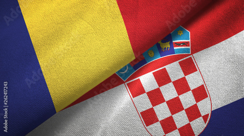 Romania and Croatia two flags textile cloth, fabric texture