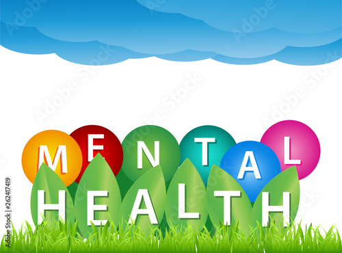  Word, writing mental health. Vector illustration concept for sychological and Emotional Condition Wellbeing of a person. Psychotherapy, medical. photo