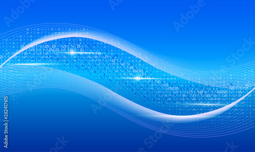 Streaming binary code. 3d wave shape with numbers 1, 0. Vector technology illustration. Dynamic elements for design. Coding, cryptography, programming concept. Software development logo