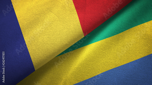 Romania and Gabon two flags textile cloth, fabric texture