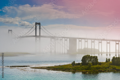 The Tjeldsund Bridge in a fog
