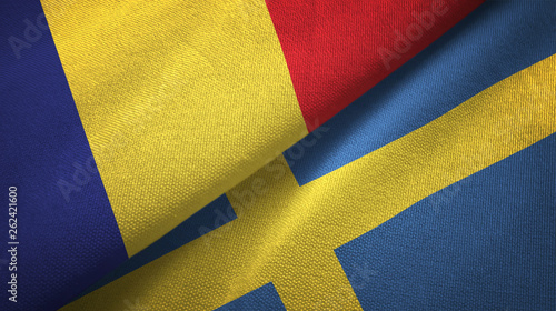 Romania and Sweden two flags textile cloth, fabric texture