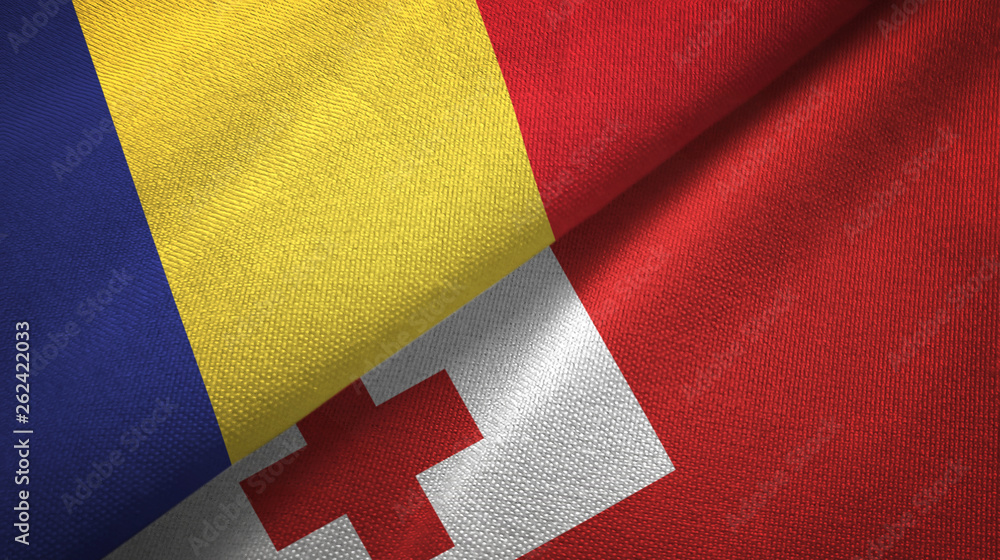 Romania and Tonga two flags textile cloth, fabric texture Romania and Tonga two flags textile cloth, fabric texture