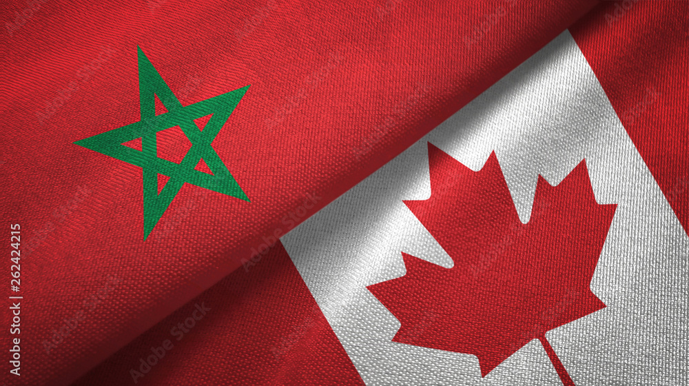 Morocco and Canada two flags textile cloth, fabric texture Morocco and Canada two flags textile cloth, fabric texture