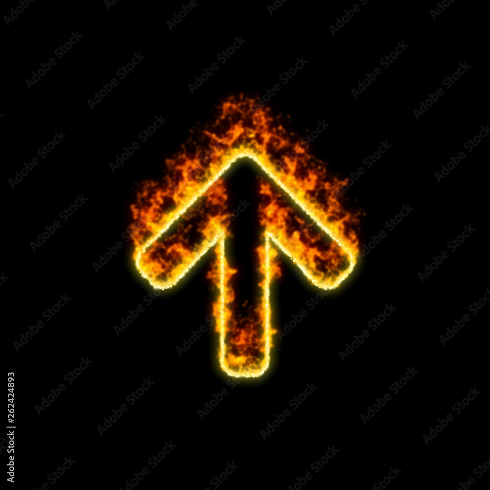 The symbol arrow up burns in red fire The symbol arrow up burns in red fire