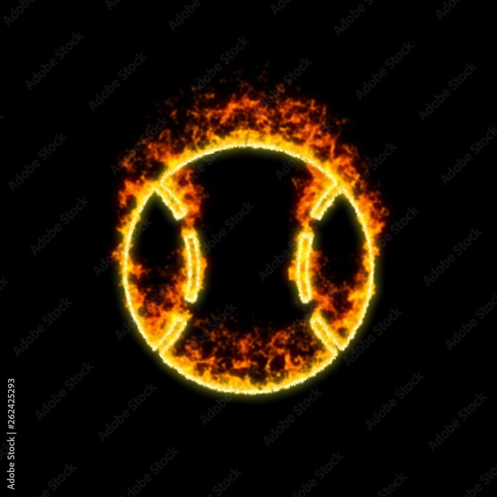 Fototapeta premium The symbol baseball ball burns in red fire