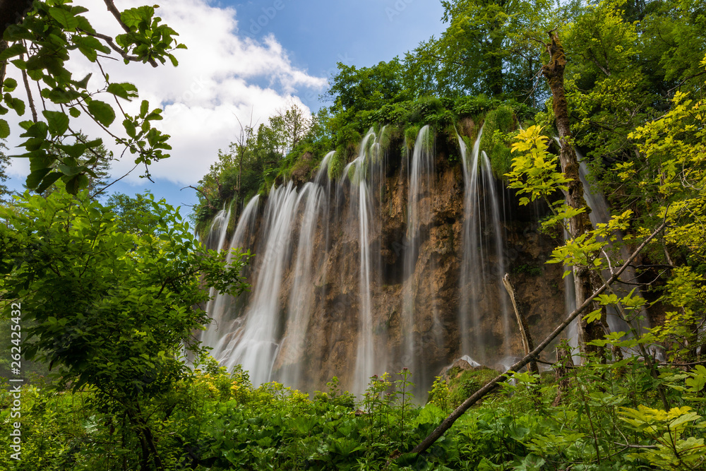Stunning waterfall in Plitvice Lakes National Park, Croatia