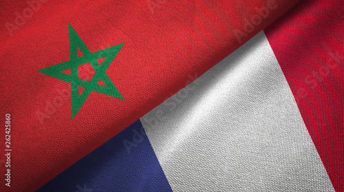 Quadro su tela Morocco and France two flags textile cloth, fabric texture