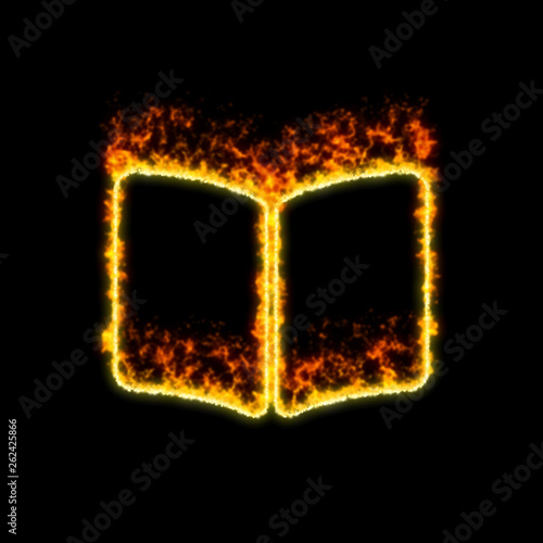 The symbol book open burns in red fire