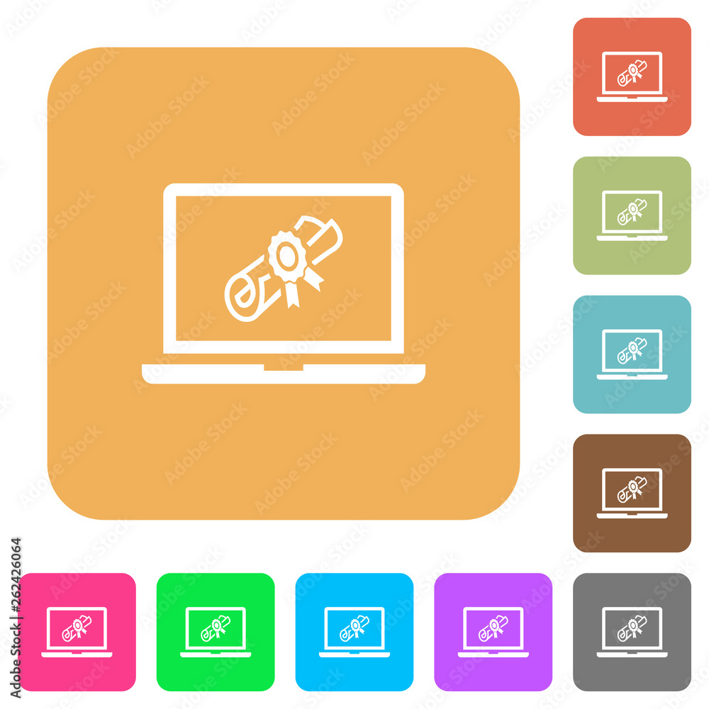 Webinar on laptop rounded square flat icons Webinar on laptop rounded square flat icons
