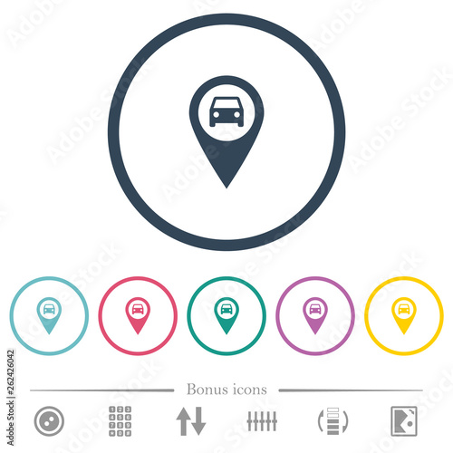 Vehicle GPS map location flat color icons in round outlines
