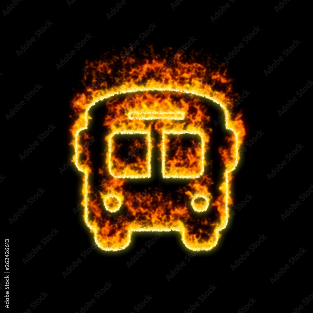 The symbol regular bus burns in red fire