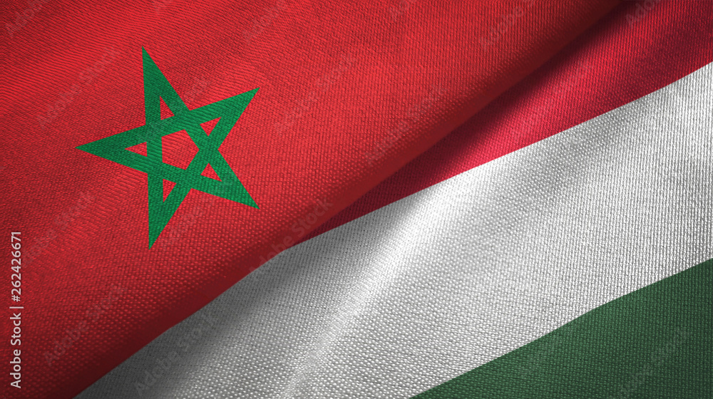 Morocco and Hungary two flags textile cloth, fabric texture Morocco and Hungary two flags textile cloth, fabric texture