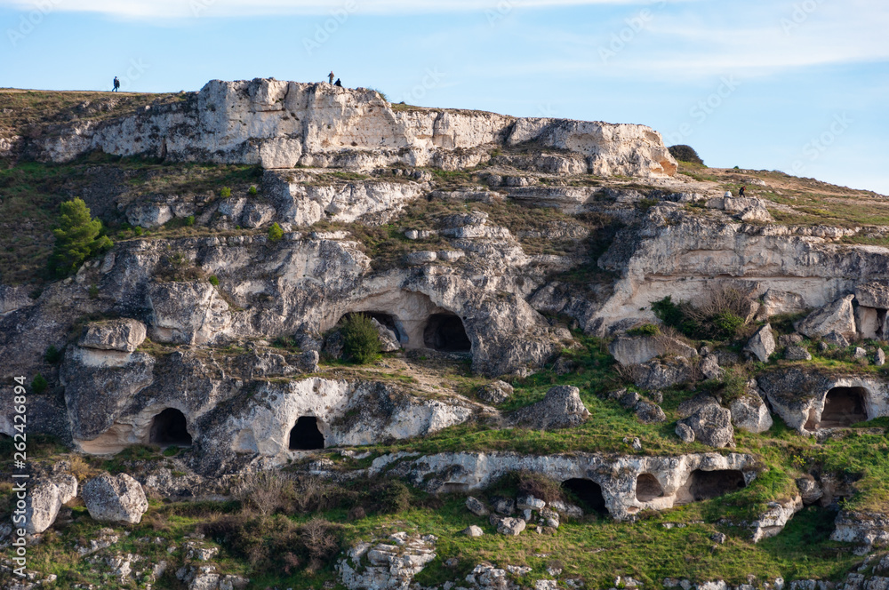 Matera, European Capital of Culture 2019. Basilicata, Italy. Mountains of the city with rock caves.