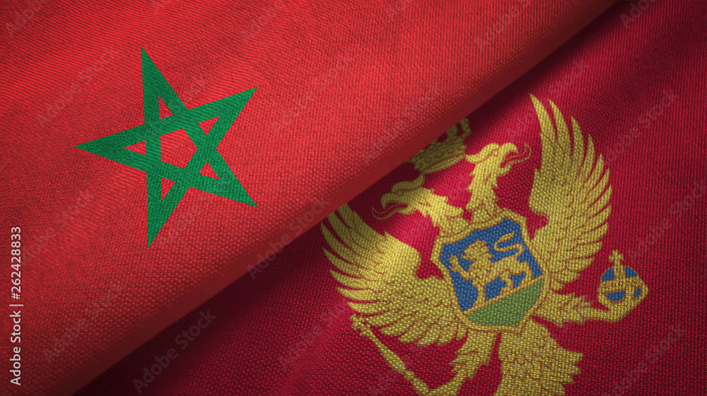 Morocco and Montenegro two flags textile cloth, fabric texture Morocco and Montenegro two flags textile cloth, fabric texture
