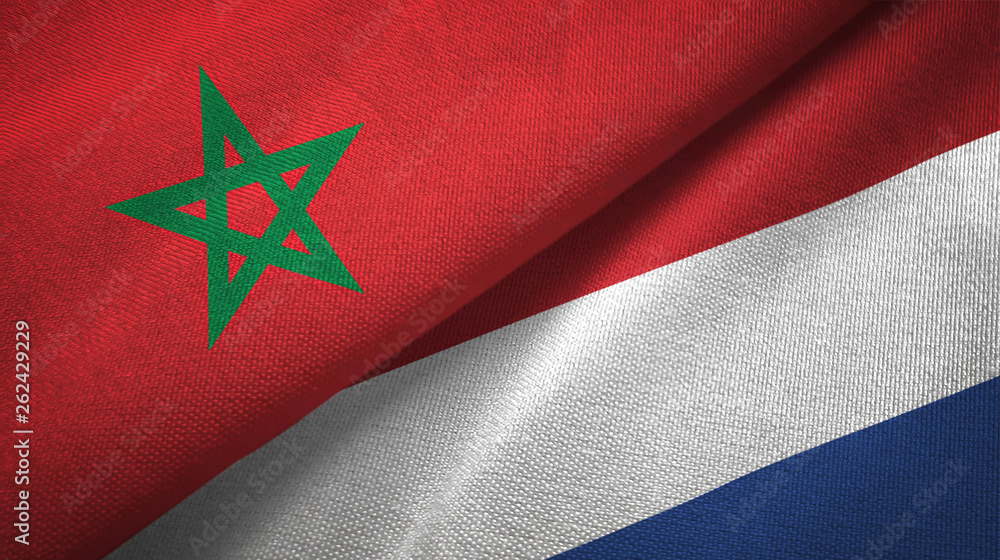 Morocco and Netherlands two flags textile cloth, fabric texture Morocco and Netherlands two flags textile cloth, fabric texture