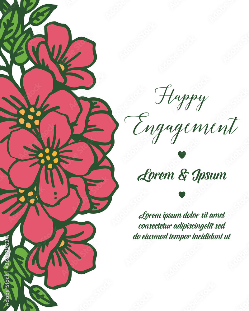 Vector illustration blossom flower frame with writing of happy engagement
