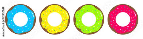 Donut chocolate glaze icon. Sweet bakery pastry set line. Cute cartoon collection. Fast food snack. Isolated. White background. Flat design.