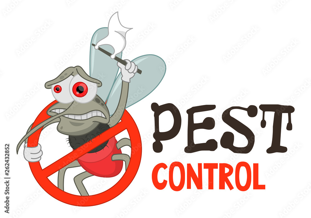Funny vector illustration of pest control logo for fumigation business