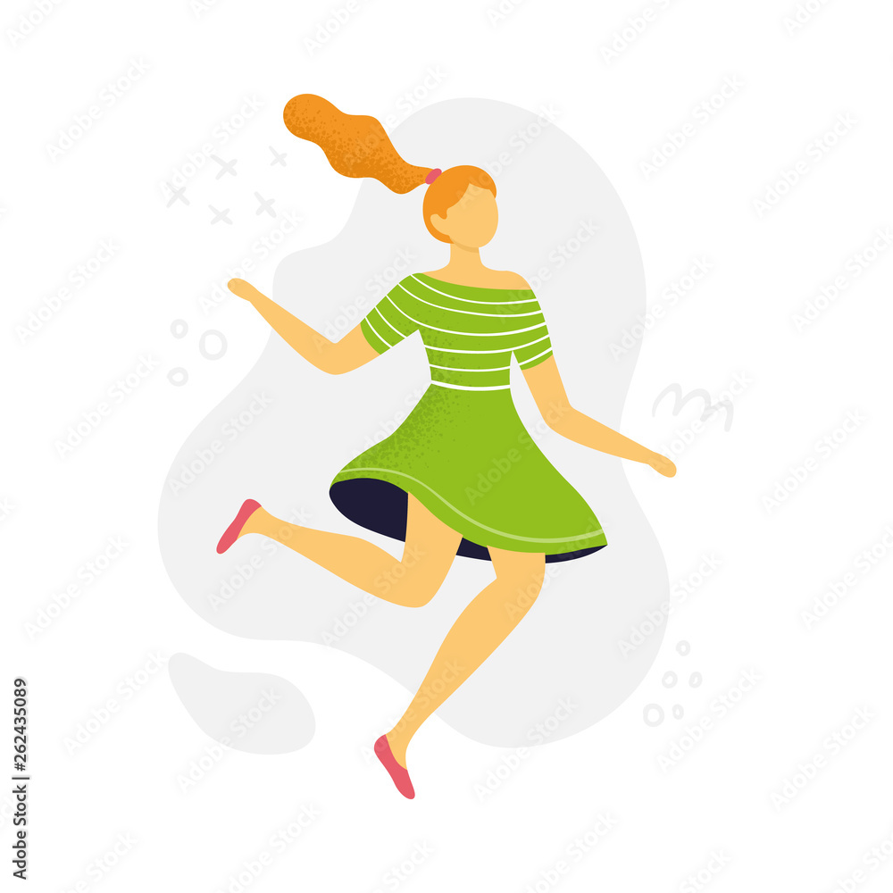Lovely Woman jumping or dancing. Flat design. Fashion girl in cartoon style. Can be used for invitations, banner, postcard, websites or ads. Lovely Woman jumping or dancing. Flat design. Fashion girl in cartoon style. Can be used for invitations, banner, postcard, websites or ads.