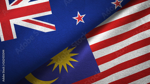 New Zealand and Malaysia two flags textile cloth, fabric texture