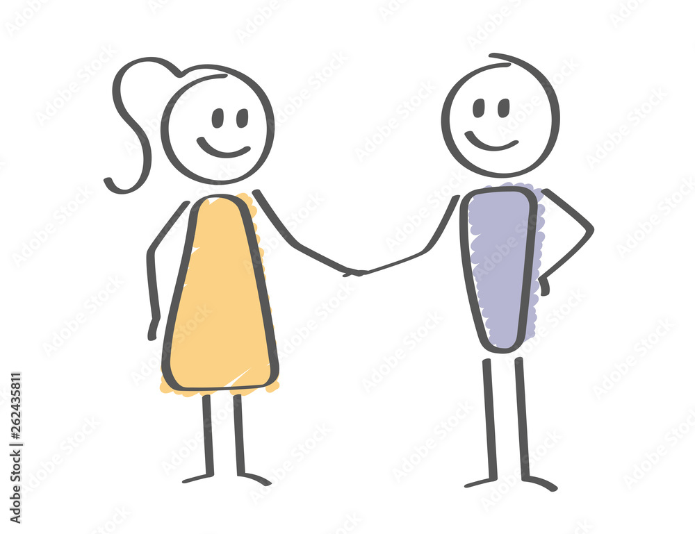 Stick Figure - people shaking hands - man and woman Stick Figure - people shaking hands - man and woman