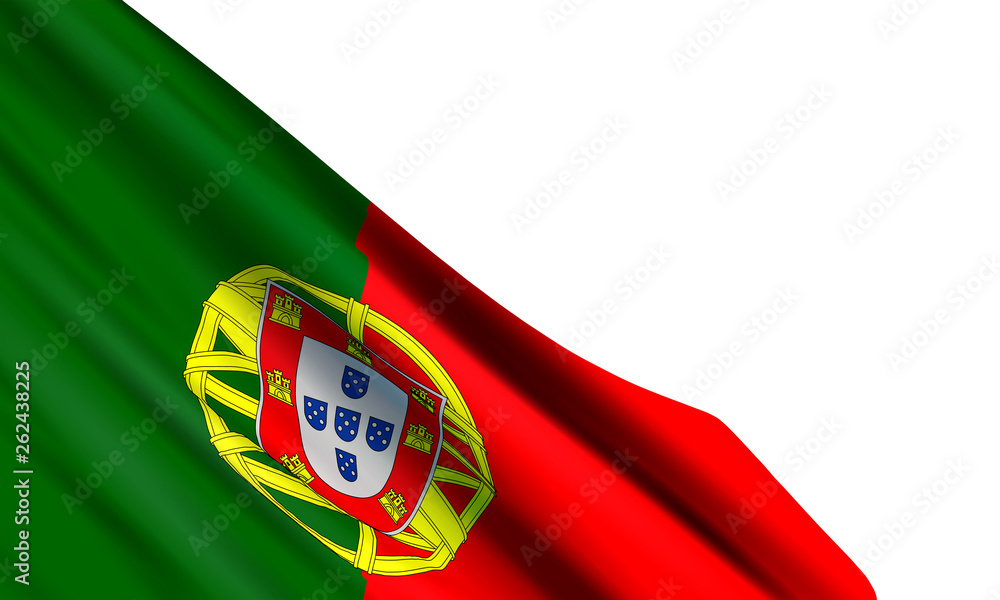 Background with realistic flag of Portugal on white background. Vector element for Independence Day, Republic Day, Freedom Day, Restoration of Independence Day, Portugal National Day. Background with realistic flag of Portugal on white background. Vector element for Independence Day, Republic Day, Freedom Day, Restoration of Independence Day, Portugal National Day.