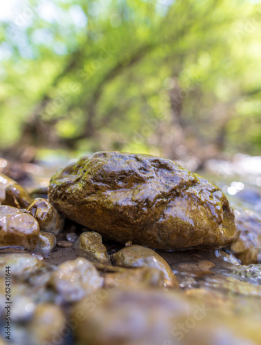 Stones in the mountain river in the spring