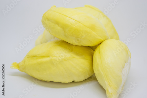Ripe durian fruit on a white background.