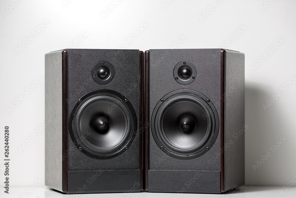 Fototapeta premium Black music speakers. Speaker range. On white background.