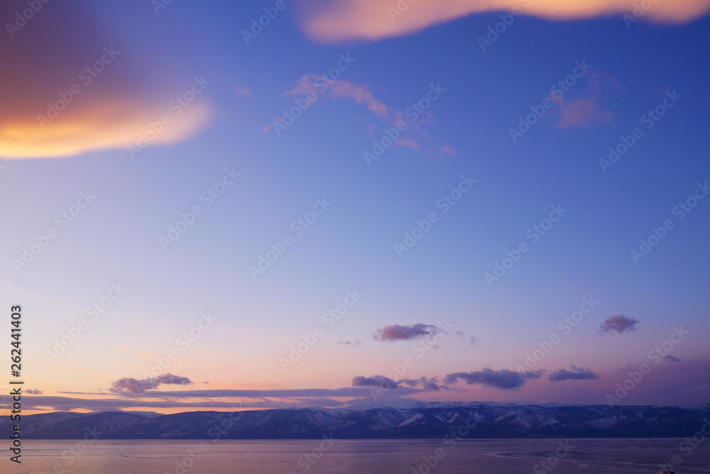 Twilight sky sunset and cloud near Cape Burkhan, Khuzhir, Irkutskaya Oblast, Baikal, Siberia, Russia