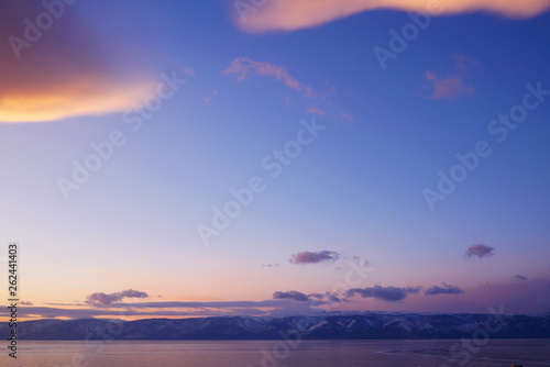 Twilight sky sunset and cloud near Cape Burkhan, Khuzhir, Irkutskaya Oblast, Baikal, Siberia, Russia