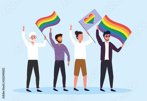 men with rainbow flags to community freedom