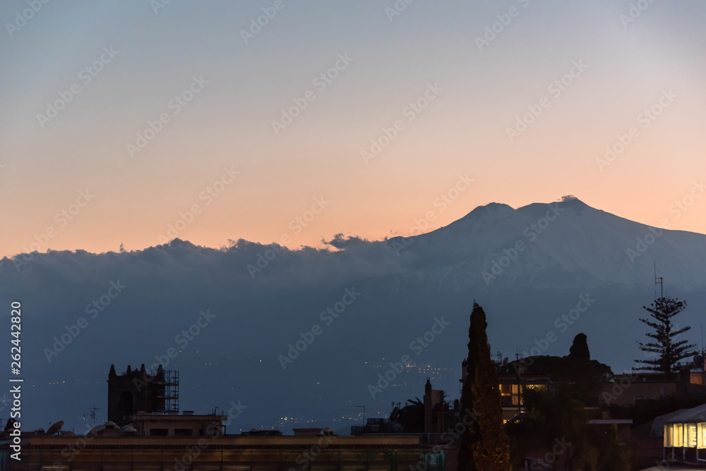 Obraz premium View of Mt. Etna at Sunset from Sicily, Italy