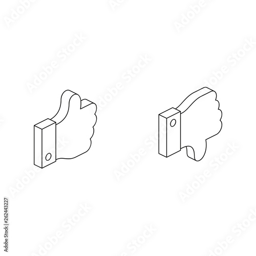 Humb up thumb down 3d vector icon isometric lines color minimalism illustrate