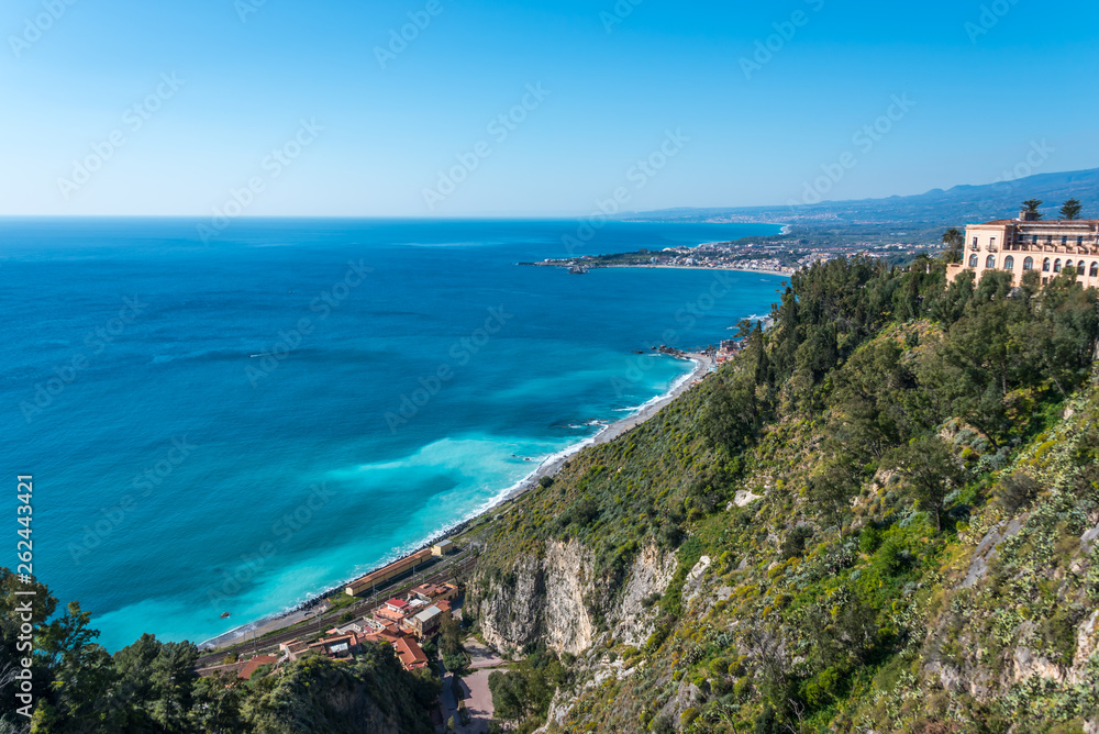 View of the Mediterranean Coast from Sicily, Italy View of the Mediterranean Coast from Sicily, Italy