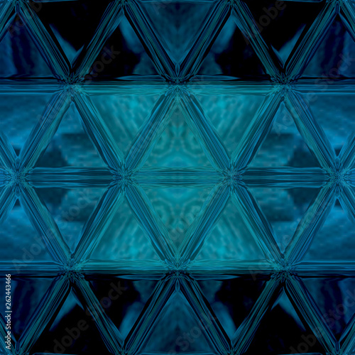 3d triangles  abstract background. Blue neon mosaic transparent backdrop with copy space