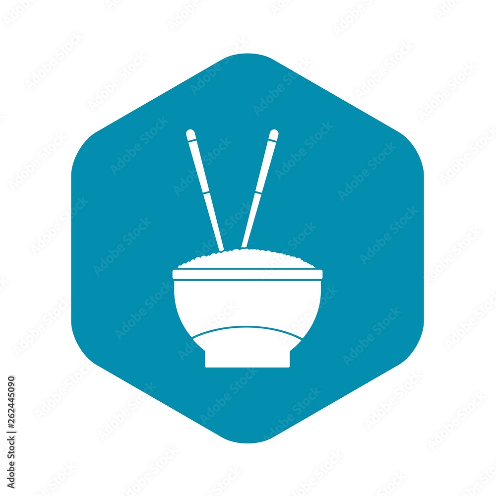 Bowl of rice with chopsticks icon. Simple illustration of bowl of rice with chopsticks vector icon for web Bowl of rice with chopsticks icon. Simple illustration of bowl of rice with chopsticks vector icon for web