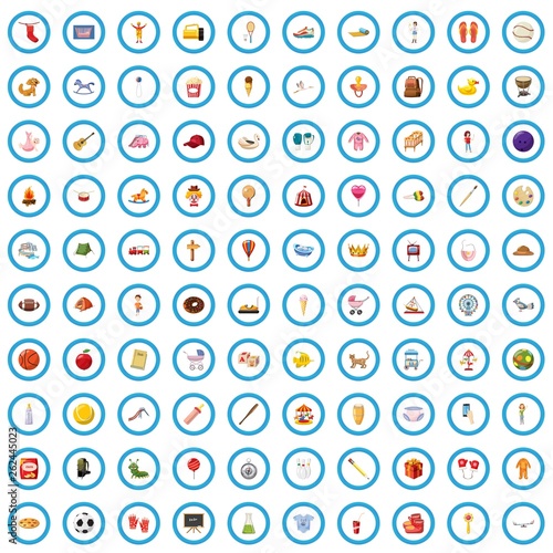 100 toy for kids icons set in cartoon style for any design vector illustration