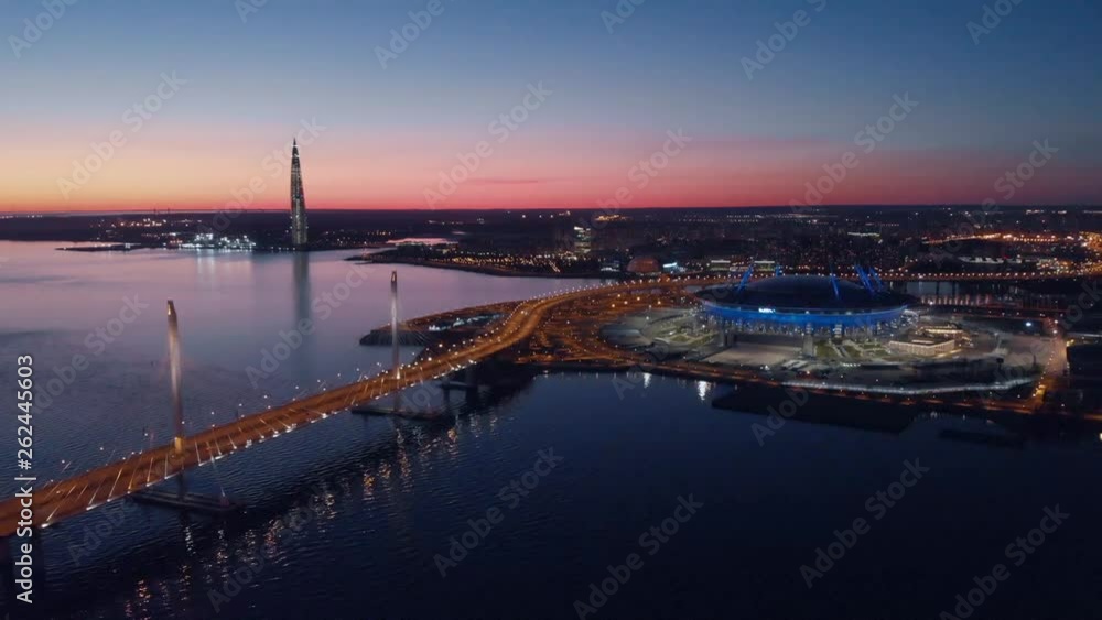 Saint-Petersburg, Russia. Skyscraper Lakhta center Gazprom headquarters. Stadium Zenit Arena. Gulf of Finland. Saint-Petersburg, Russia. Skyscraper Lakhta center Gazprom headquarters. Stadium Zenit Arena. Gulf of Finland.