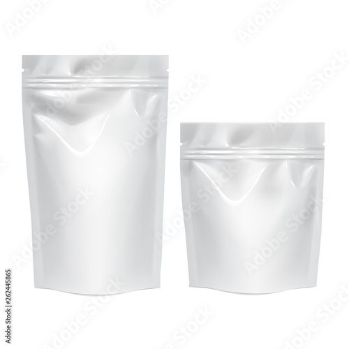 Flexible bag of Foil. Food snack pillow Realistic package. Polyethylene packing of goods. Mock up for brand template. vector illustration.